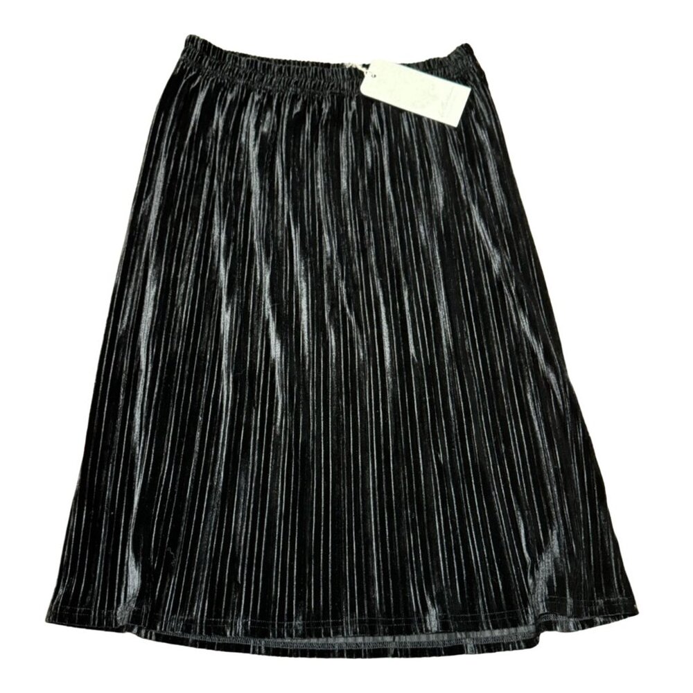 NWT La Bellum by Hillary Scott Black Crushed Velvet Skirt Sz L Below the Knee Wo